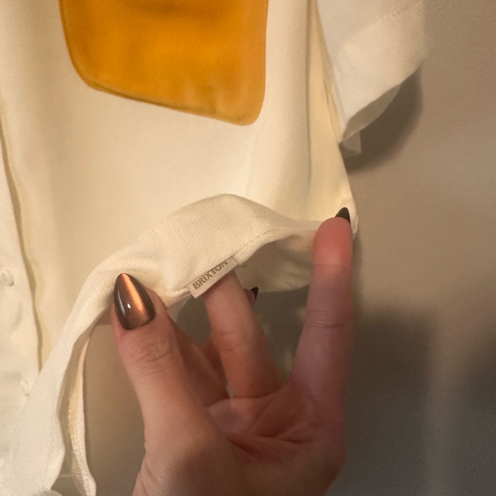 Brixton Cream Short Sleeve Button-Up with Mustard Collar & Pocket - Picture 5 of 11
